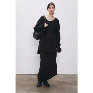 THE ROW Cymone Cashmere Skirt S Asymmetric Rib Knit Side Slit Elastic Waist NWT